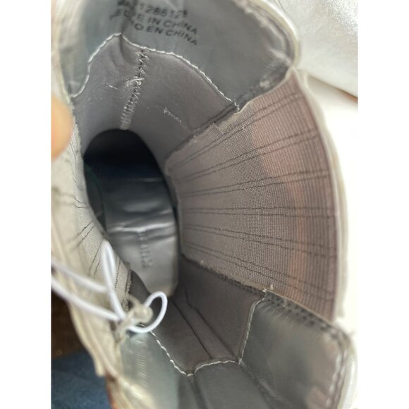 Forever 21 Ankle Boots New Metallic Silver Women's booties Size 7 Block Heel Fau - Picture 10 of 13